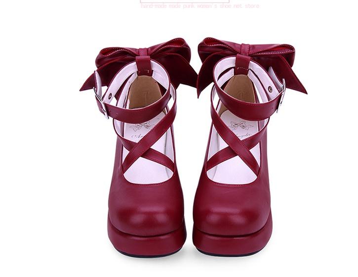 Angelic Imprint - Daily Lolita Leather Shoes Platform Medium Heel Big Bow Shoe