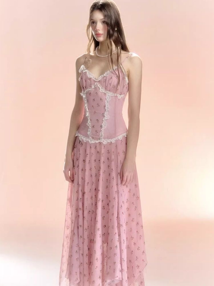 Lace Patchwork Halter Irregular Dress【s0000006441】