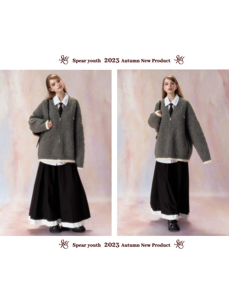 Double Zipper Jacquard Knit Cardigan【s0000006470】