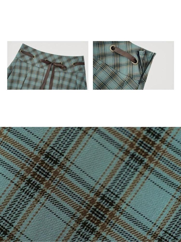 Brown green pleated skirt【s0000003170】