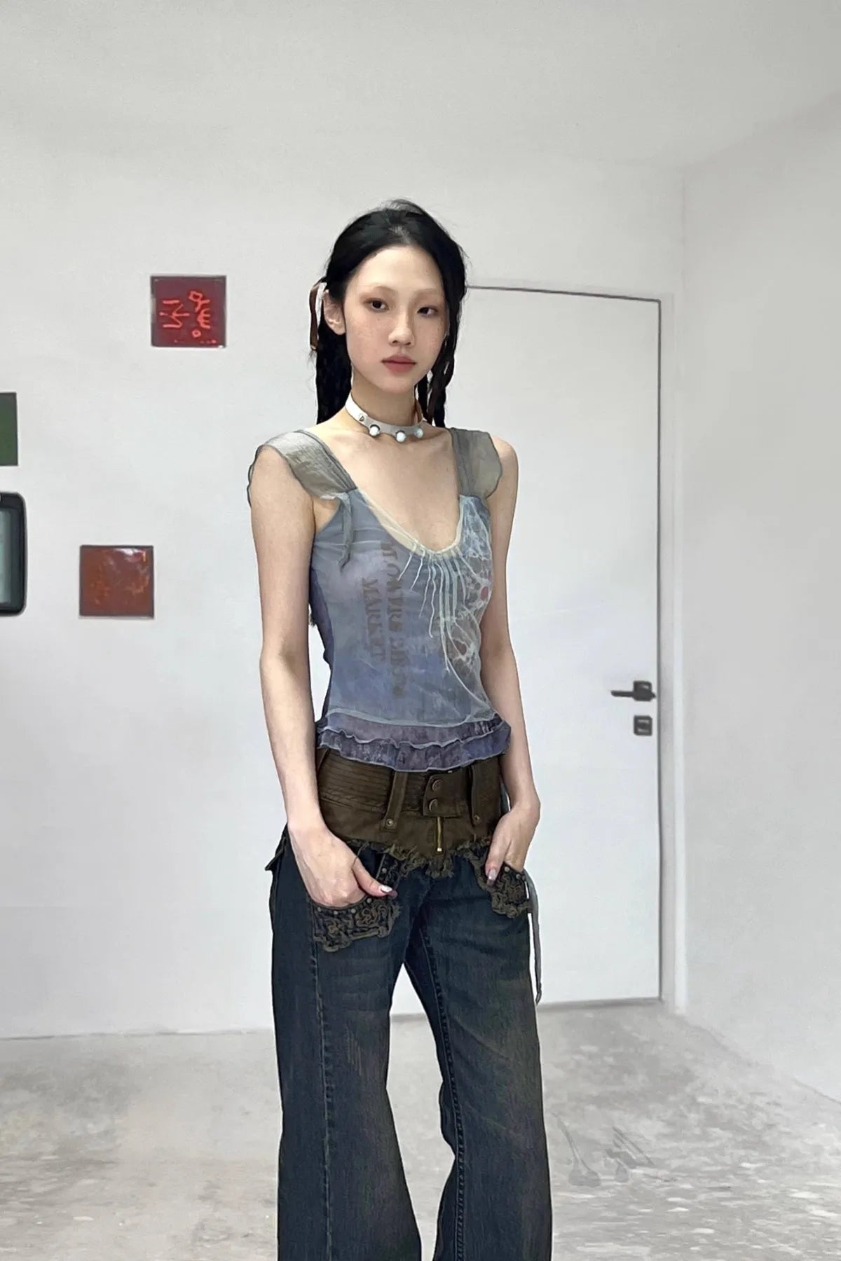 Embroidered Washed Pants