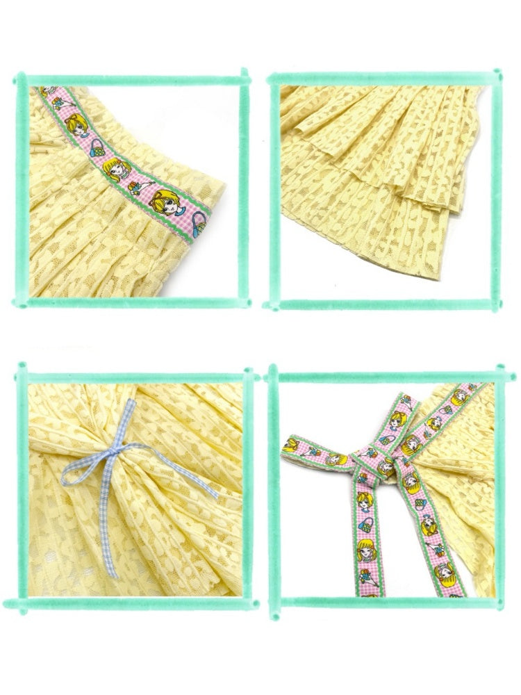 Shimizu Illustration Ribbon Lace Pleated Tiered Apron Skirt【s0000003652】