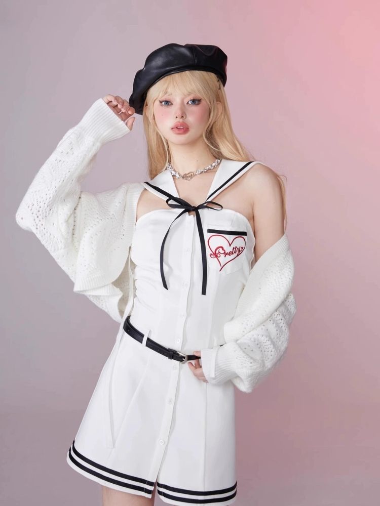 Navy Collar Backless Neck Dress【s0000006363】