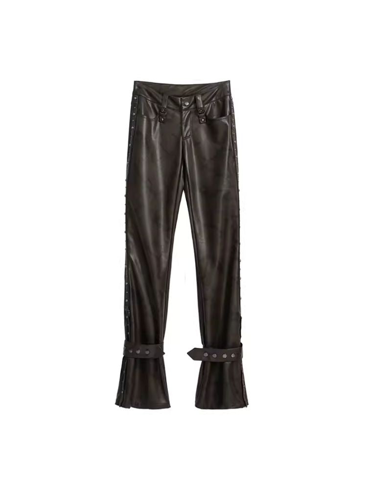 Lean rivets zipper wide-leg pants【s0000006697】