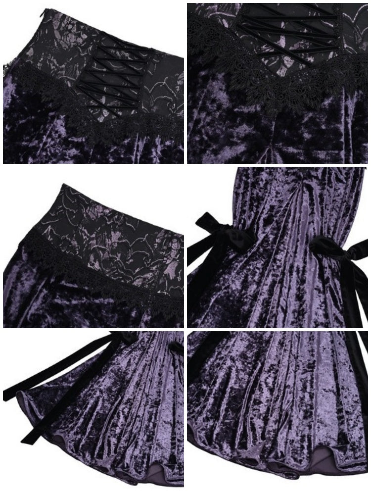 Gothic Velvet Lace Up Lace Mermaid Long Skirt【s0000003869】