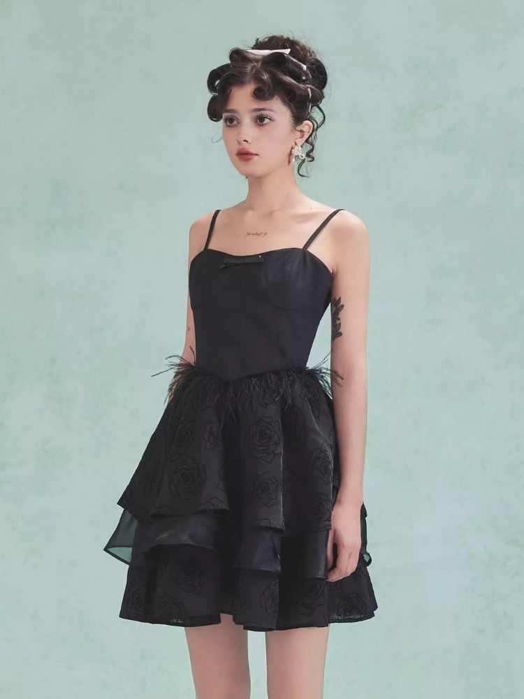 Feather Sandwich Girl Puffy Halter Dress Set【s0000006969】