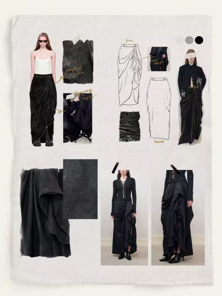 Dark jacquard ruched half-body skirt【s0000008179】