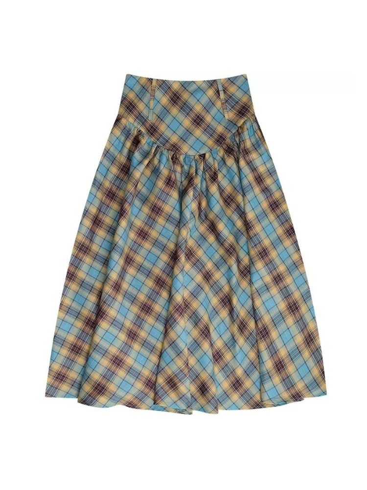 High waist plaid pleated half-body skirt【s0000006159】