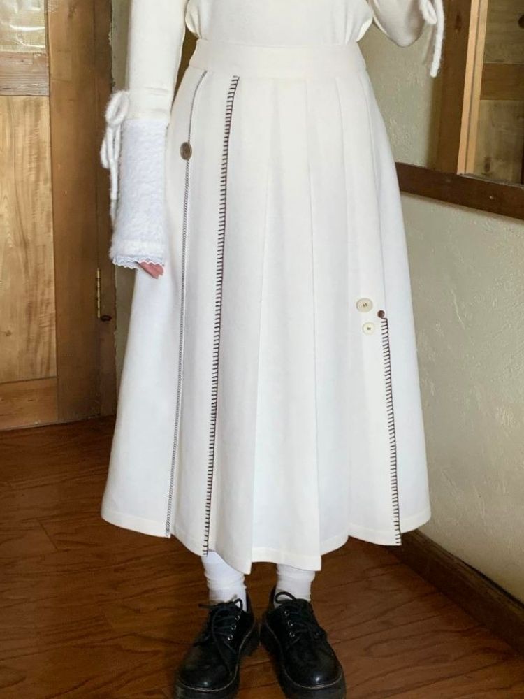 Embroidery Peplum Tweed Pleated Skirt【s0000005891】