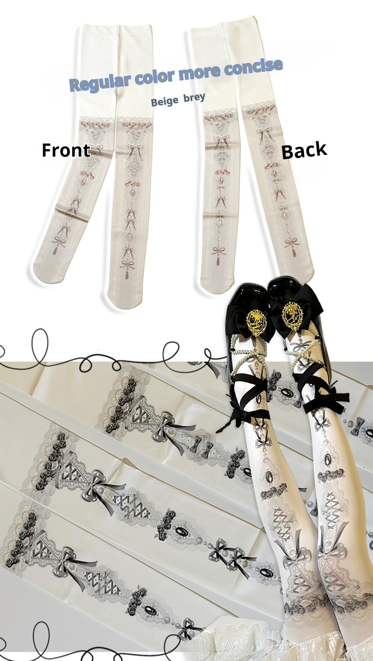 Red Maria - Classic Lolita Tights Baroque Pearl Printed Lolita Pantyhose