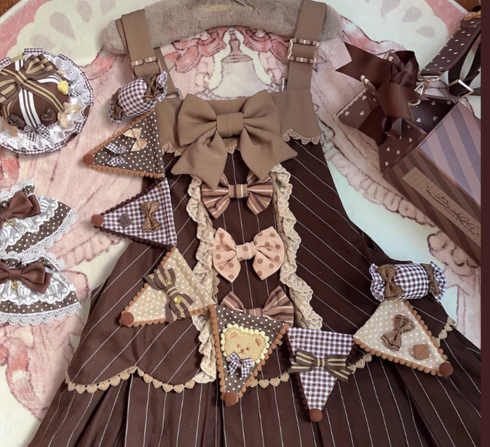 Cheese Cat - Sweet Lolita Plaid Candy Bow Flags Brooch