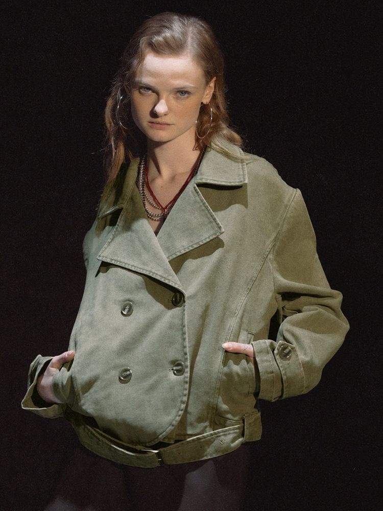 Washed Gray Green Button Down Blazer【s0000006446】