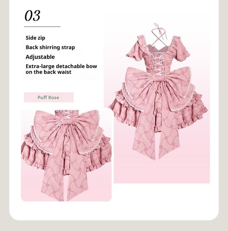 OCELOT - Puff Rose - Sweet Lolita OP Princess Bow Trailing Lolita Dress