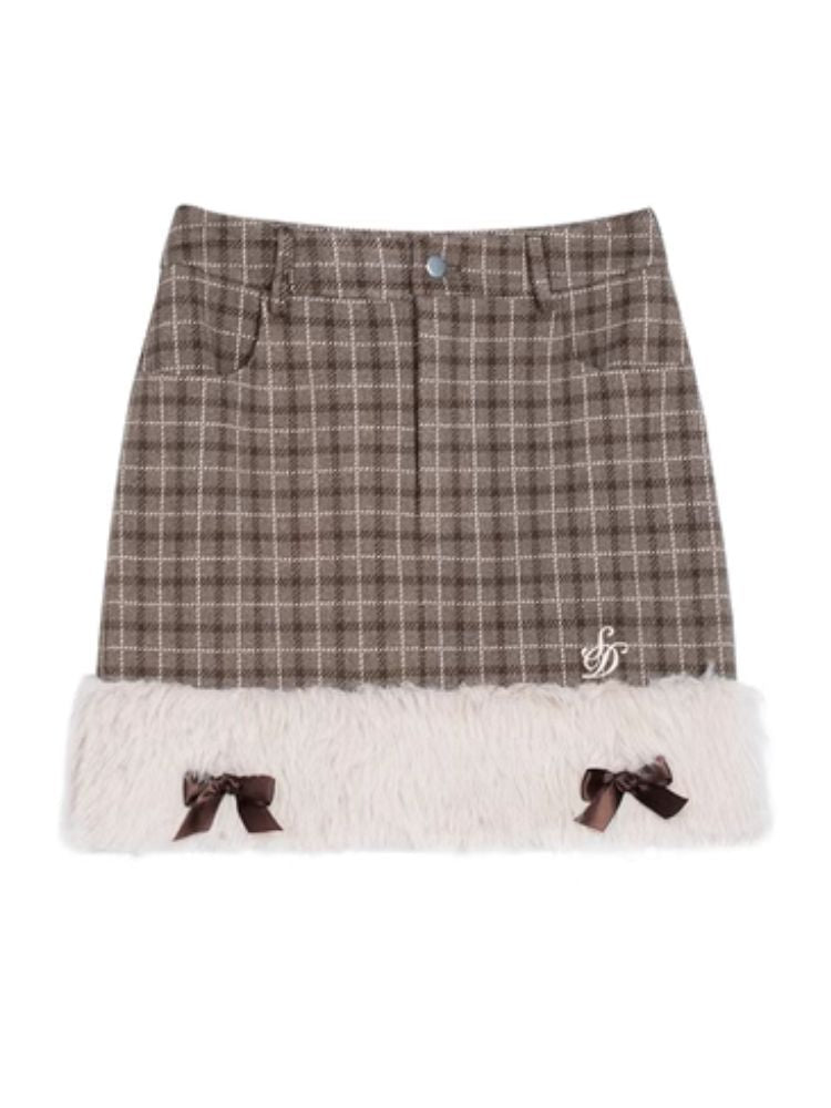 Little Princess Brown Plaid Raw Edge Half-body Skirt【s0000005588】