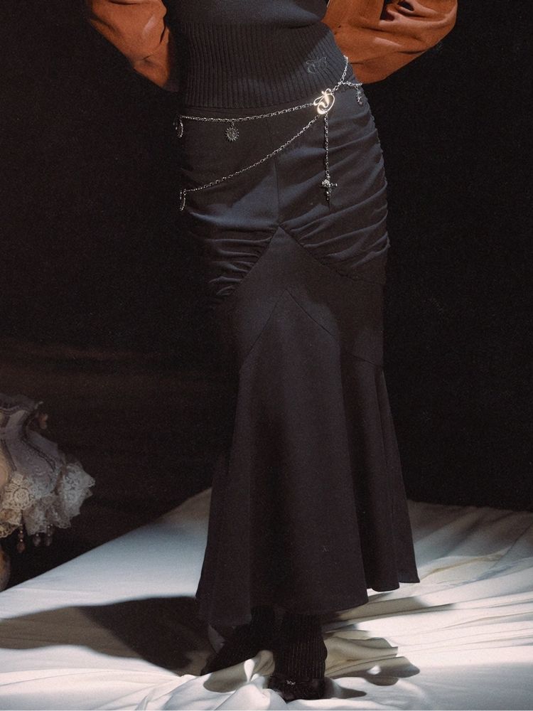 Neros Cubic Cut Pleated Slim Long Half Skirt【s0000006449】