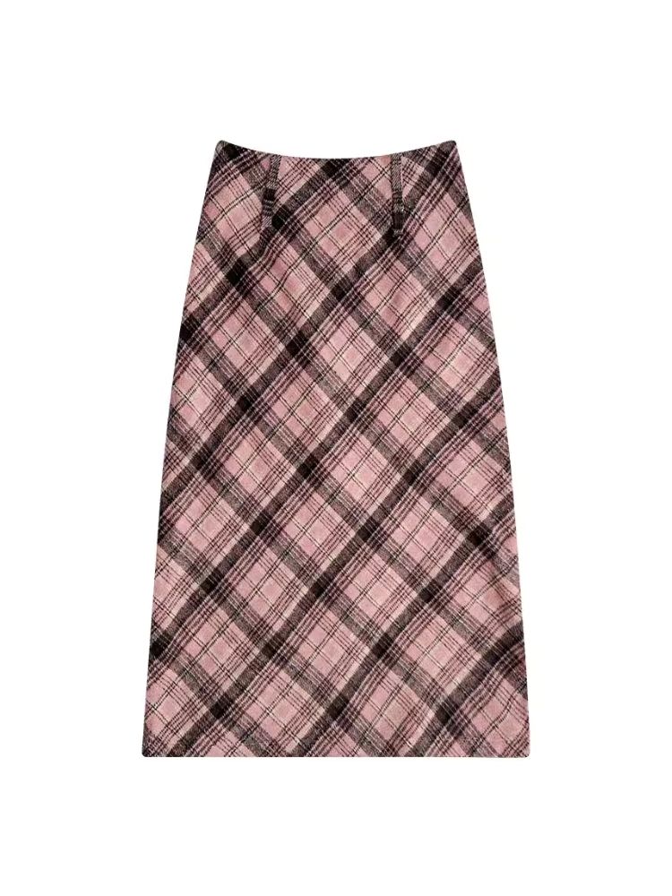 High-waisted thin tweed plaid half-body skirt【s0000006171】