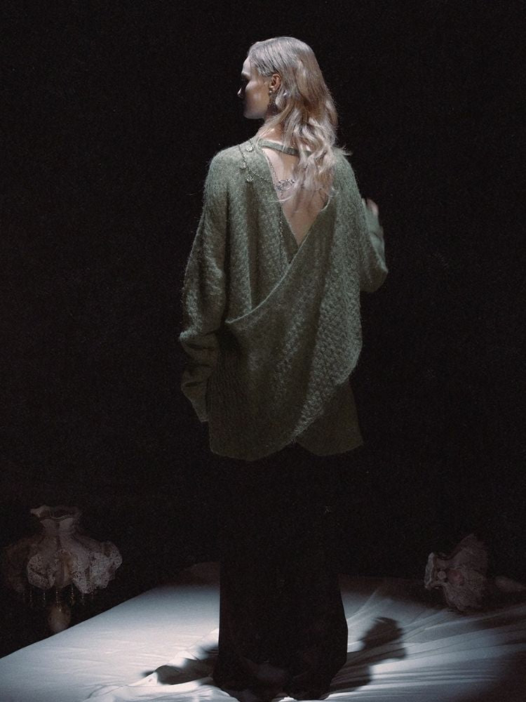 Backless Design Mohair Wool Knit Loose Top【s0000006453】