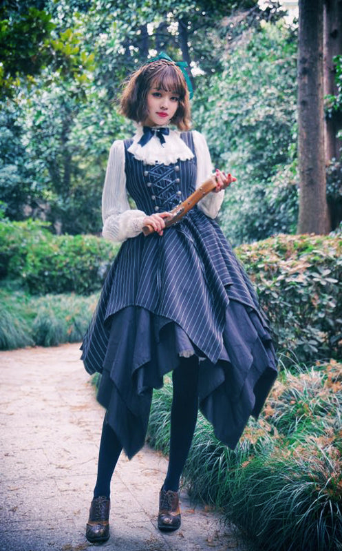 Surface Spell - Gothic Lolita Irregular Hemline Stripe JSK