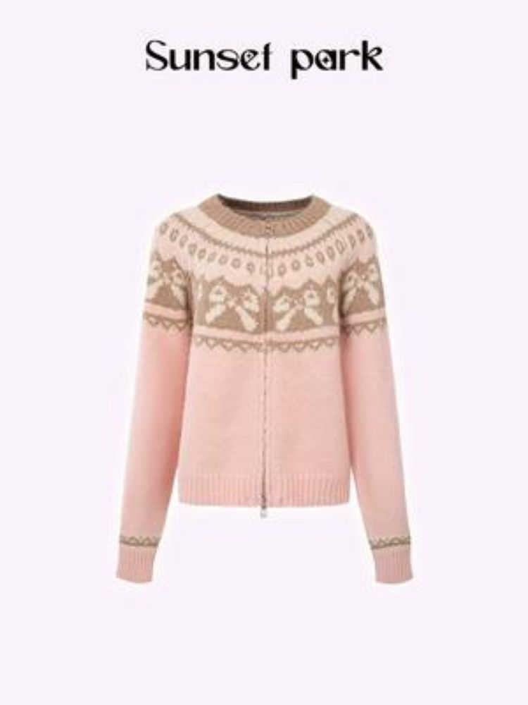 Vintage Fair Isle Bow Textured Sweater【s0000005504】