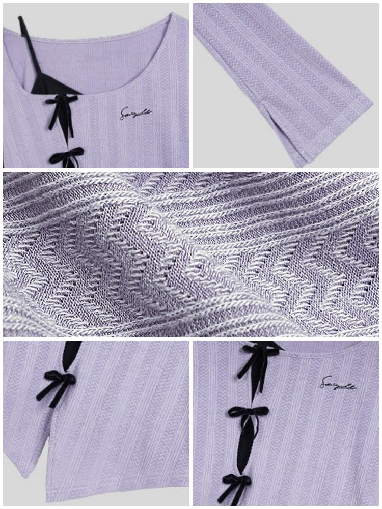 Fake Two Piece Trumpet Sleeve Slim Short Tops【s0000003830】