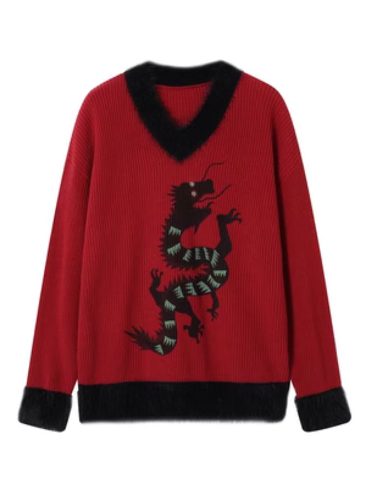 Loose Dragon Print Sweater【s0000005124】