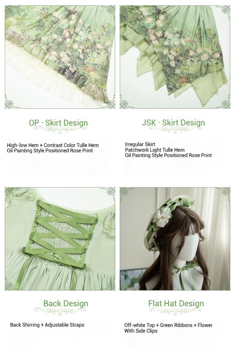 With PUJI - Blooming Rose - Chiffon Classic Lolita Dress Set Painting Styled OP & JSK