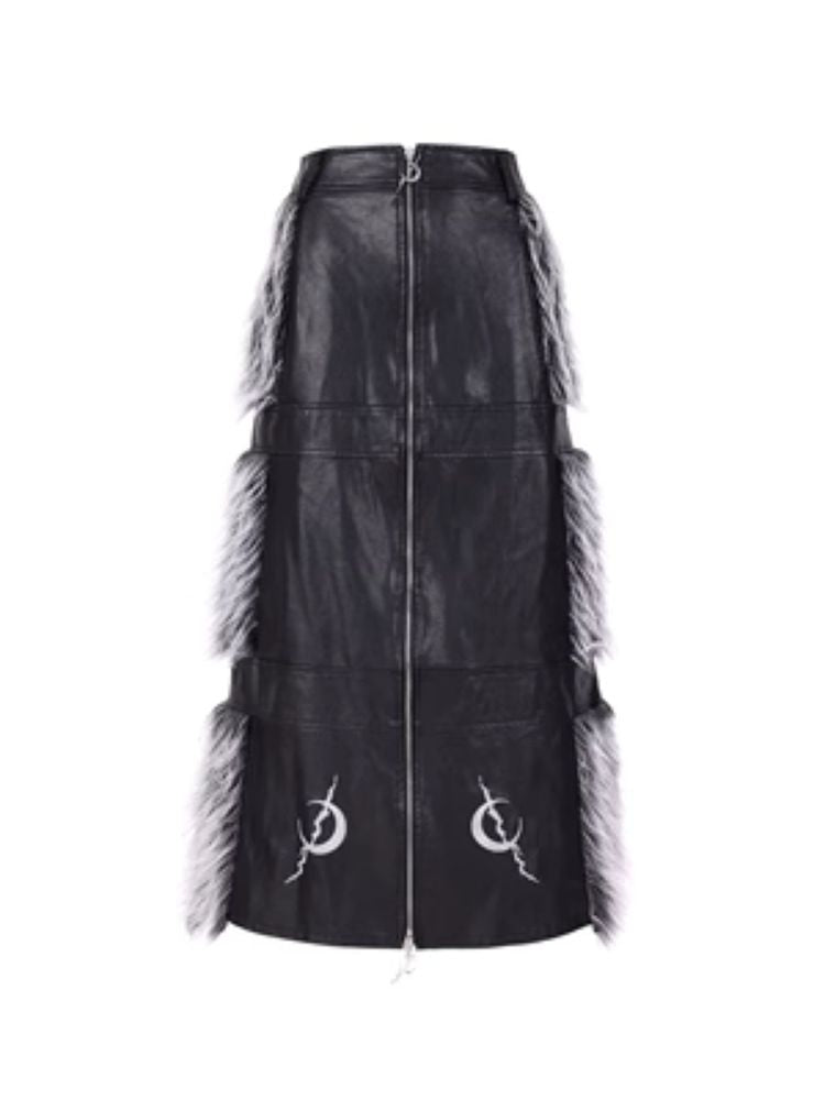 Double zipper black silver Y2K fur skirt【s0000004825】