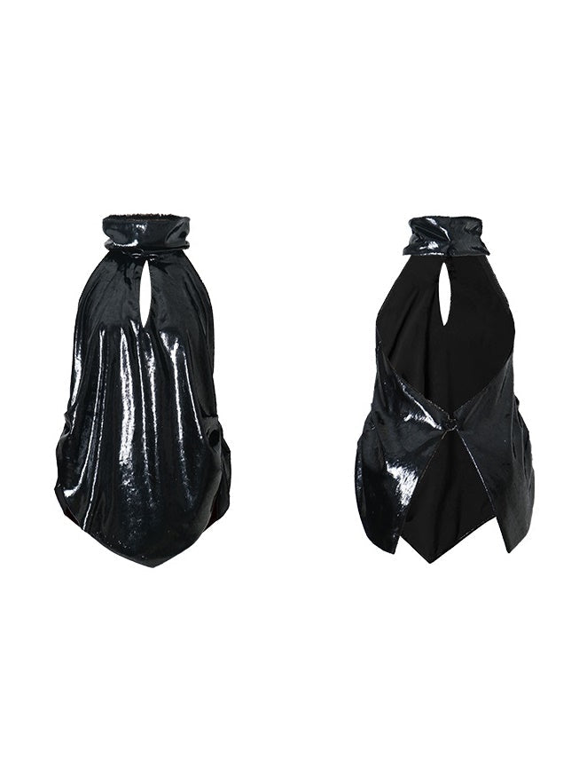 Halter-Neck Glossy Sexy Back-Open Tops