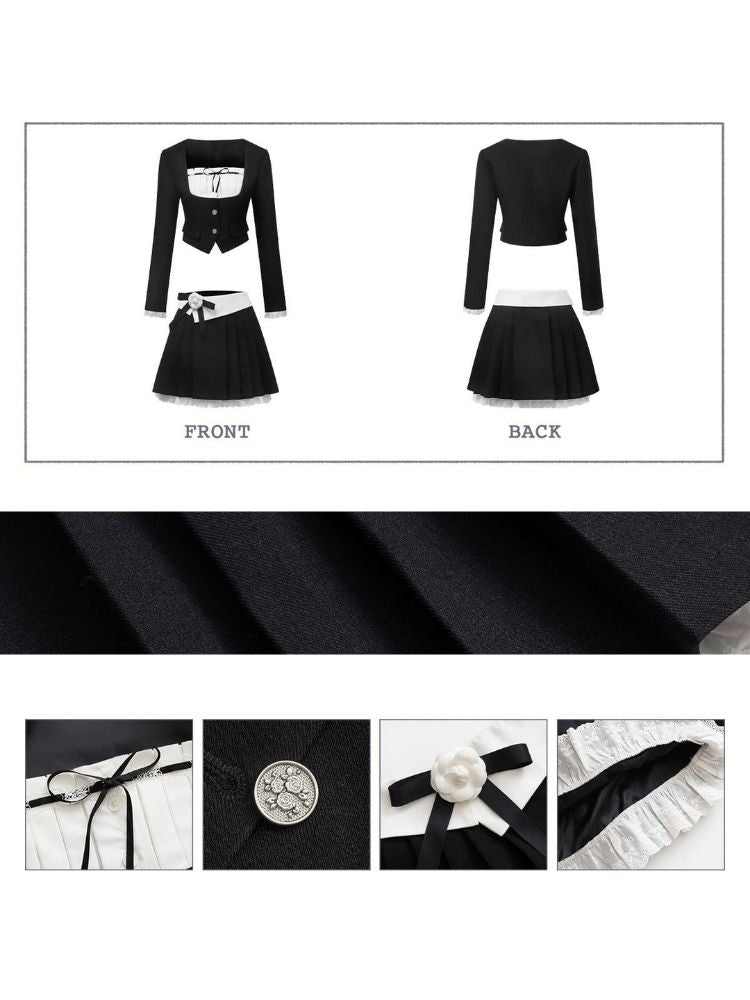 Contrasting color pleated skirt suit【s0000003351】