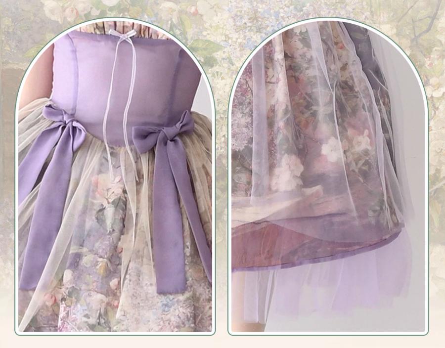 Cyan Lolita - Blooming Tree Shade - Elegant Lolita OP Oil Painting Print Bow Dress