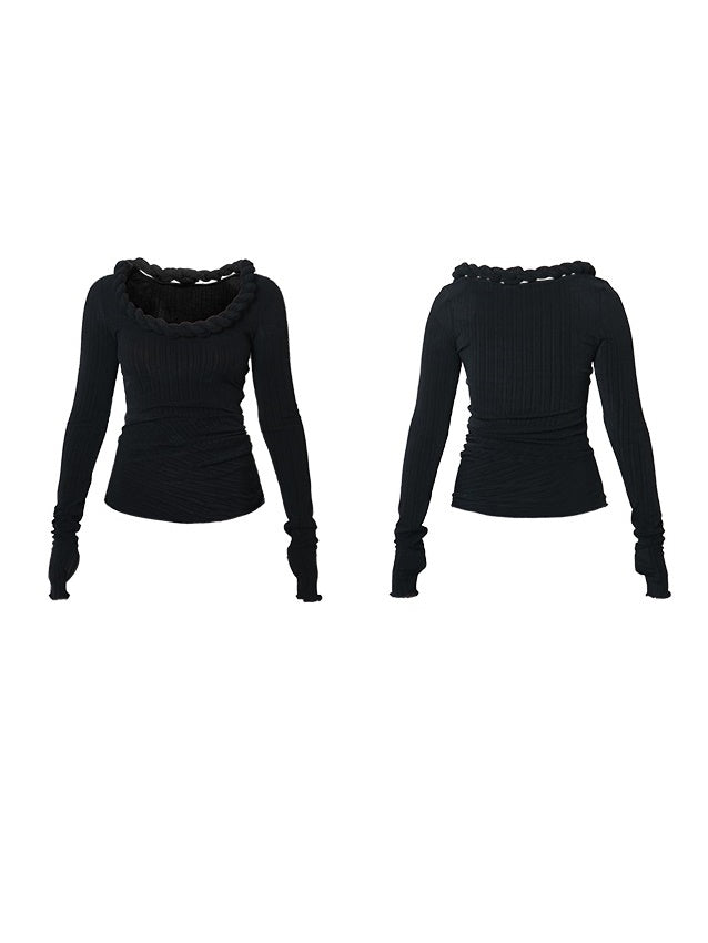 Nichi-Collar Glossy Slim Stretch Unique Knit