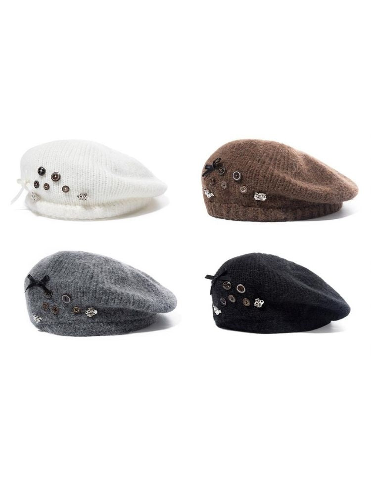 knitted beret handmade buttons【s0000003626】