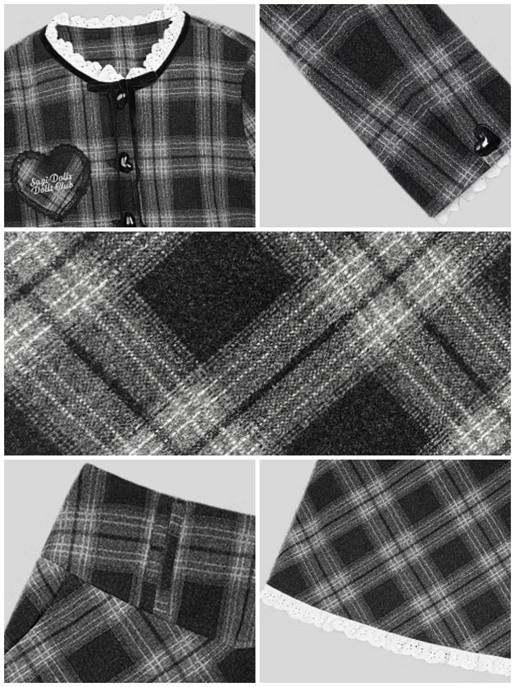 Girly Plaid Pattern Jacket + Skirt Setup【s0000003838】