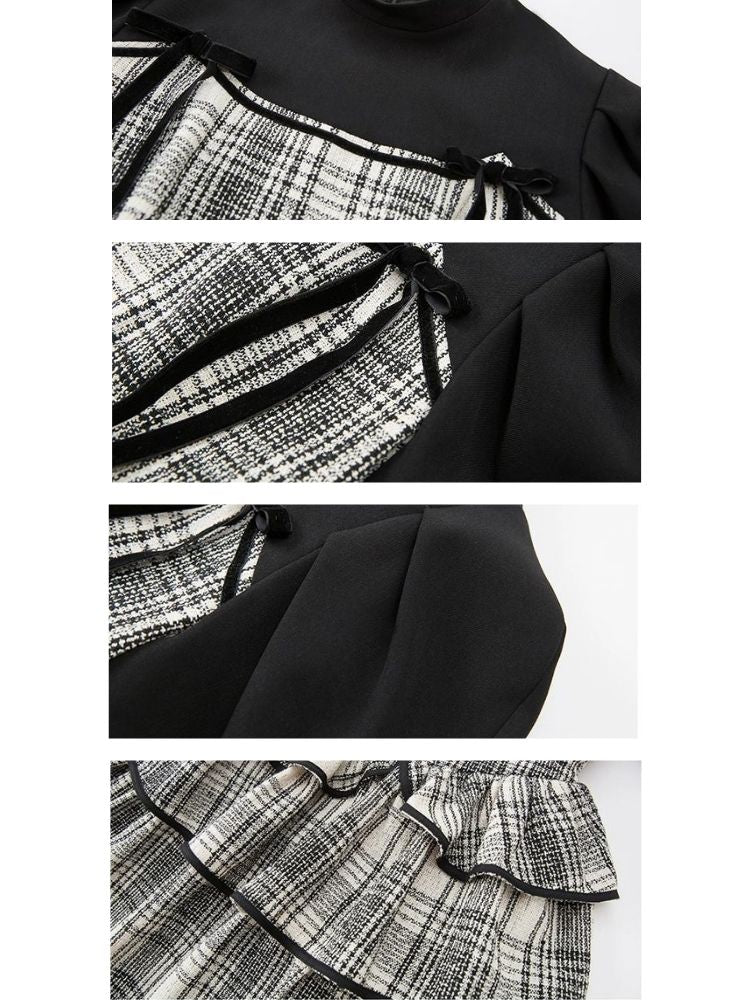 Plaid Cake Skirt Fake Two Piece Dress【s0000003231】