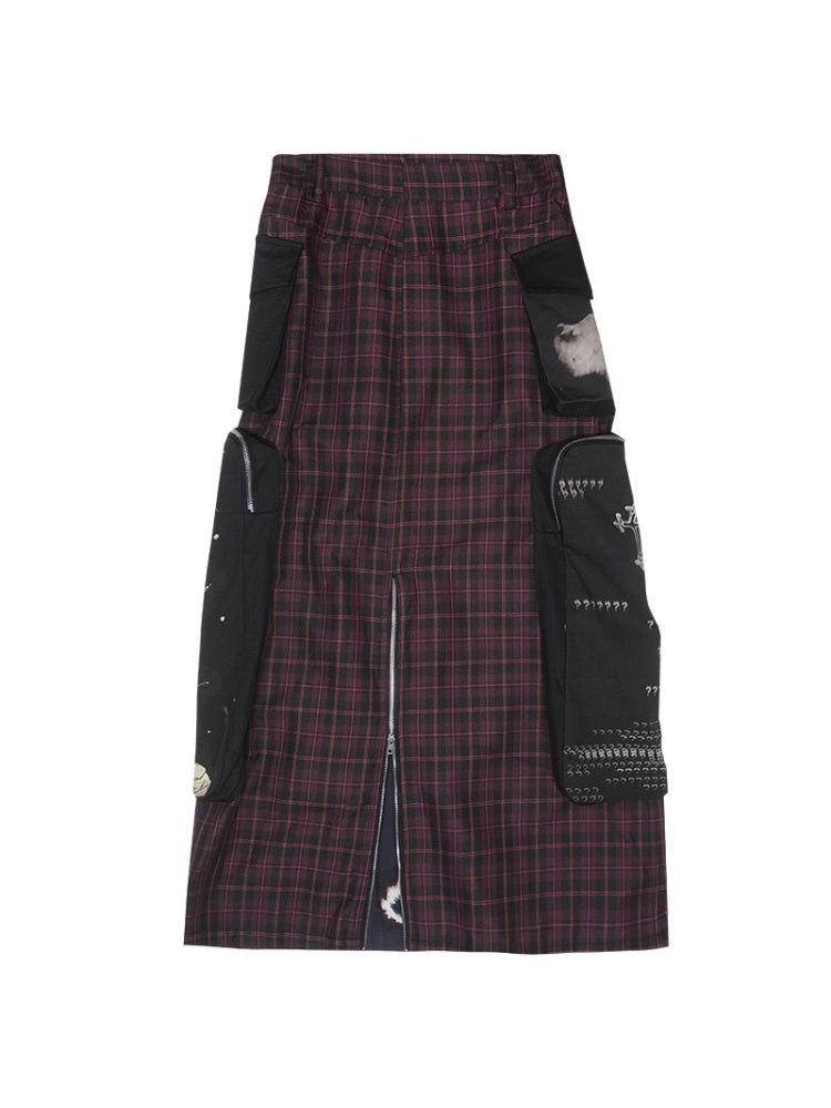 Plaid Zipper Short Jacket & Patch Pocket Long Skirt【s0000003884】