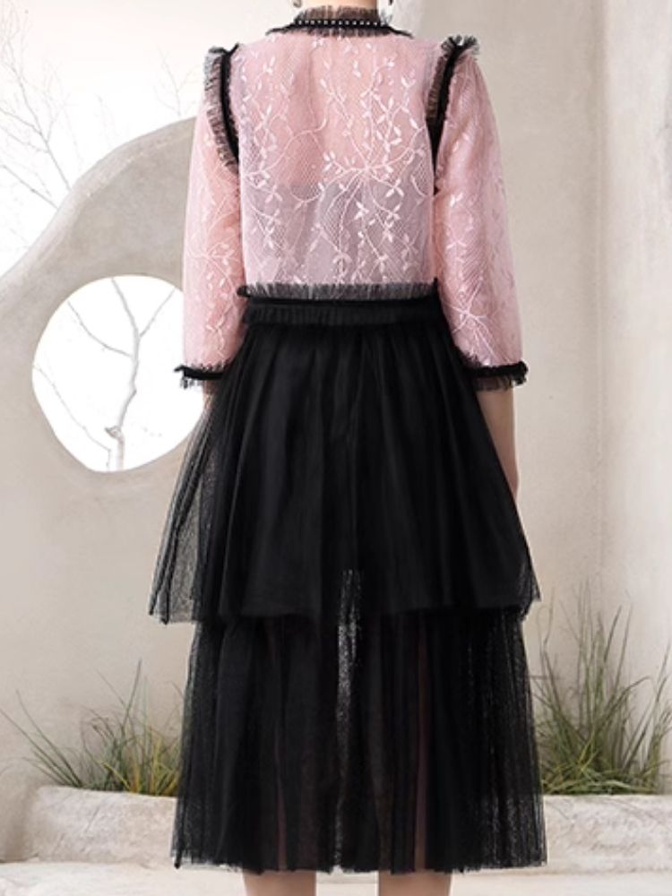 Black Pink Clashing Jacket Niche Design Halter Dresses【s0000006821】