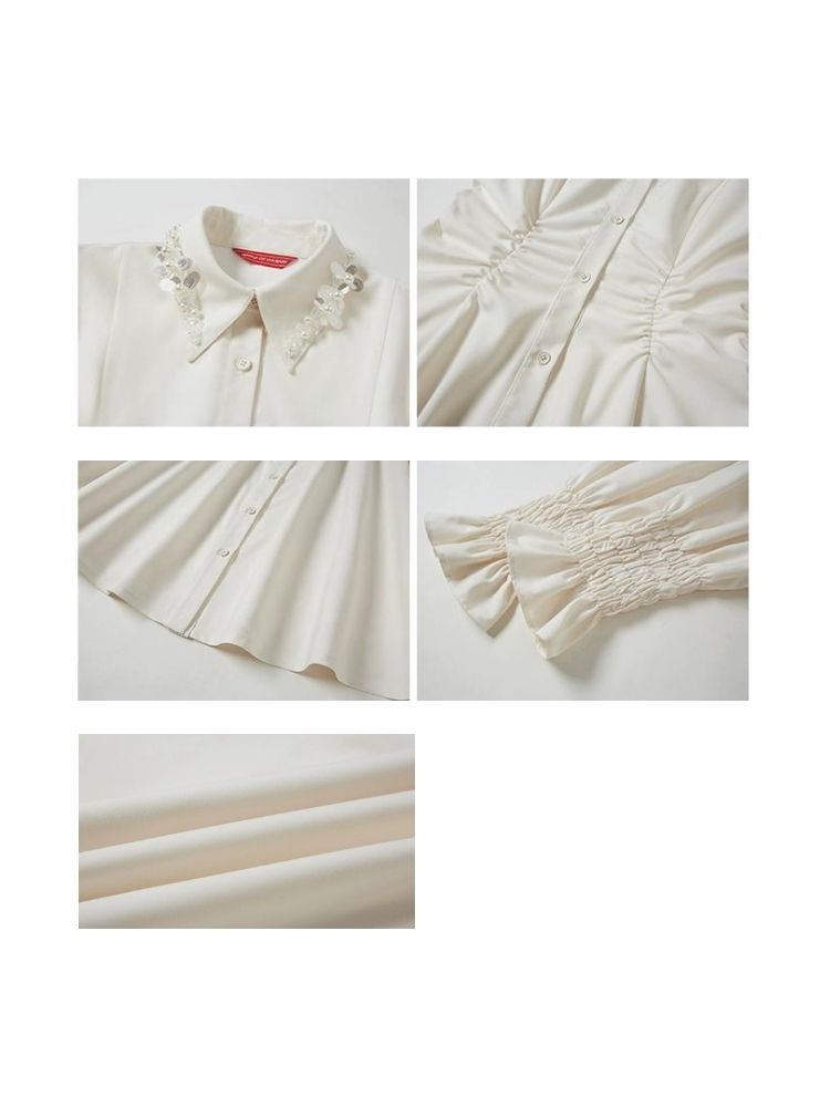 Beaded Range Waist Skirt French Shirt Dress【s0000006493】