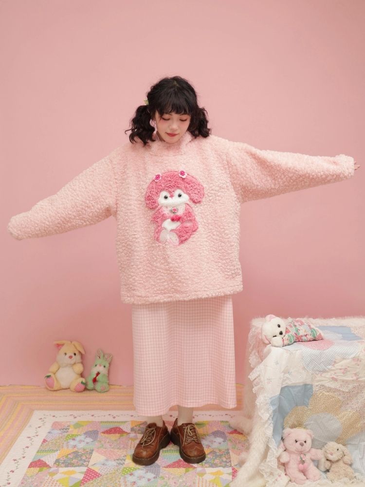 Puppy Dolls Stereoscopic Applique Pink Hooded Plush Jacket【s0000004290】