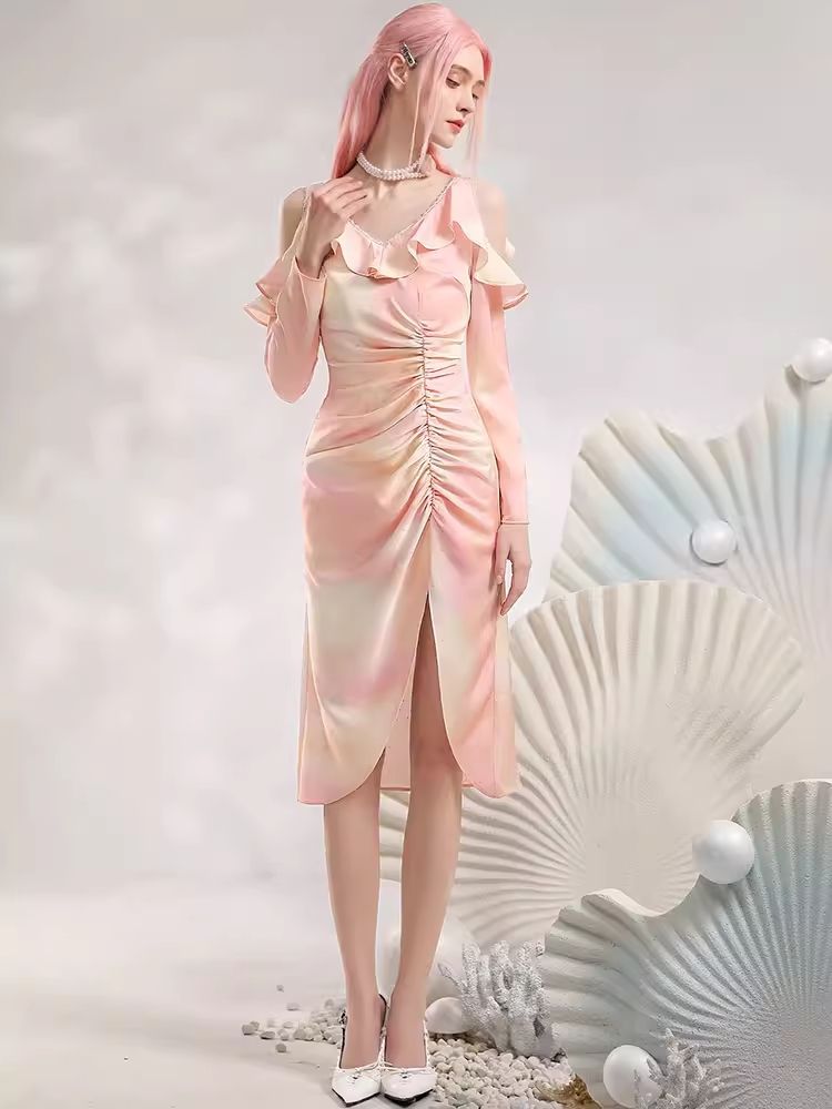 Strapless Split Elegant mid-length dress【s0000006823】