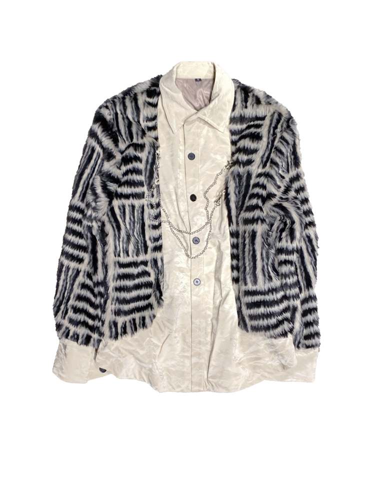 Stripe Metal Chain Loose Docking Shirt Jacket【s0000008312】