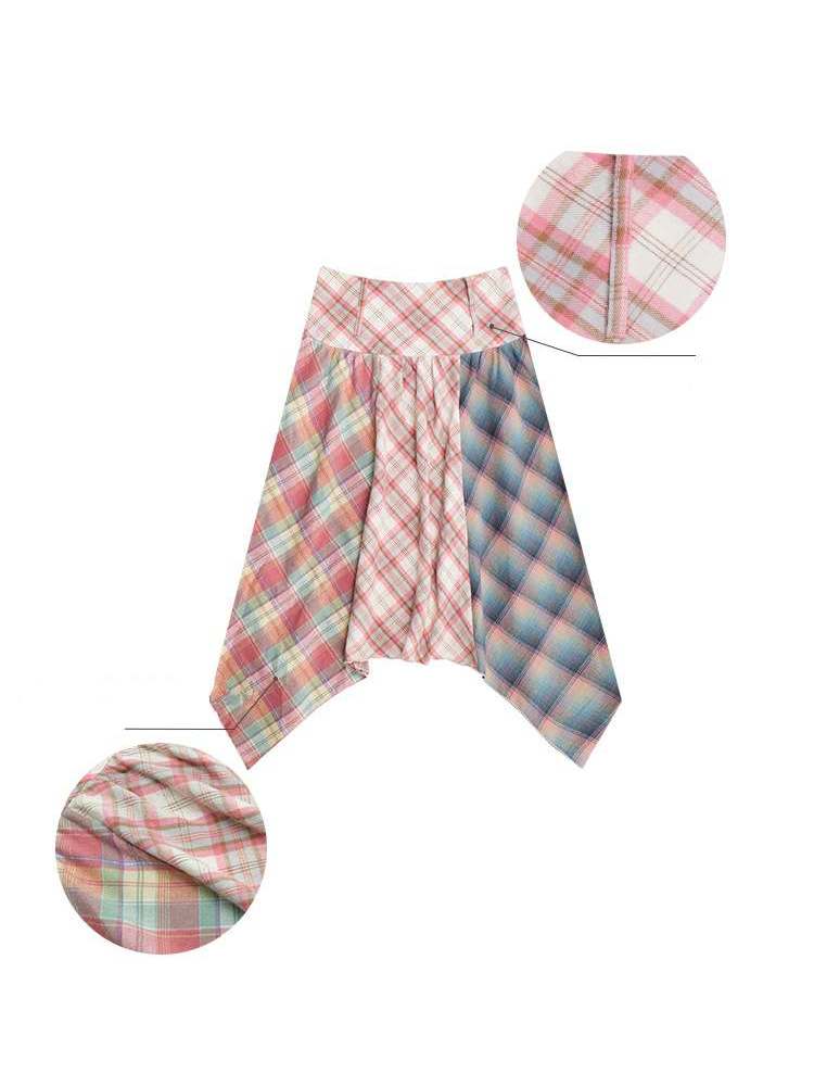 3 Types Of Plaid Patterns Double Waist Random Hem Skirt【s0000007142】