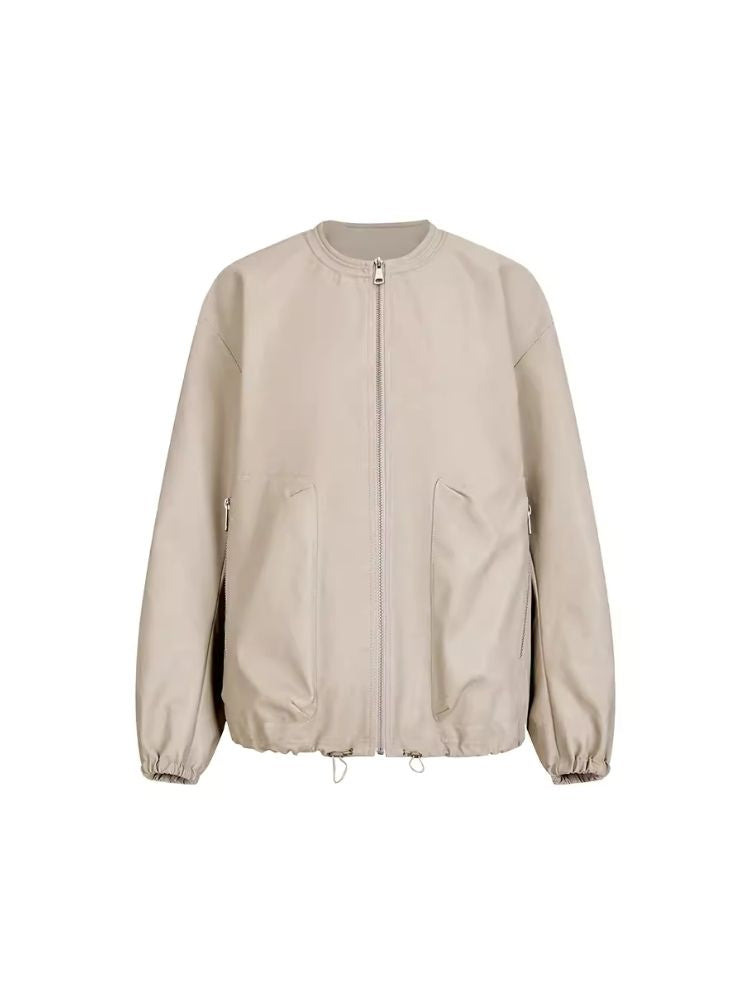 Long Throat Dangerous Stone Leather Zipper Jacket【s0000006389】