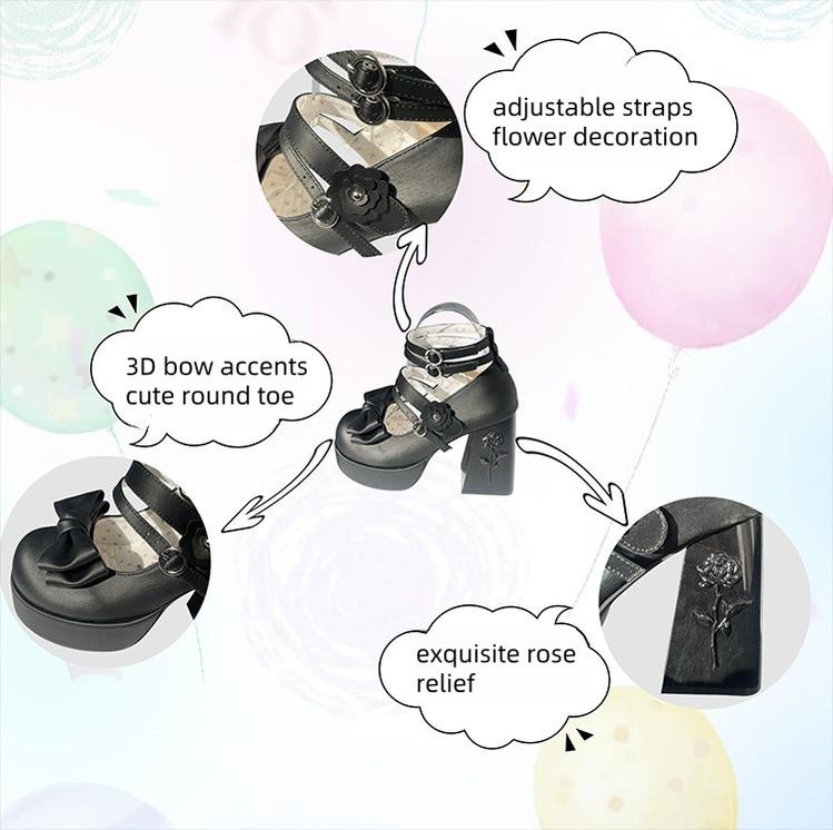 Dreamland - 11 cm Sweet Lolita Shoes with High Platform & Rose Print Heel