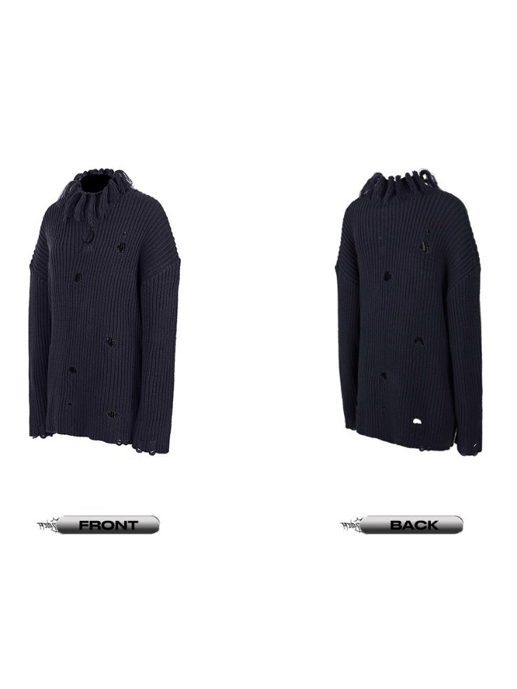 Turtleneck Ripped Loose Sweater【s0000004355】