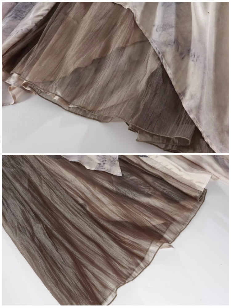 Chinese Style Art Printed Fishtail Swing Long Dress【s0000002981】