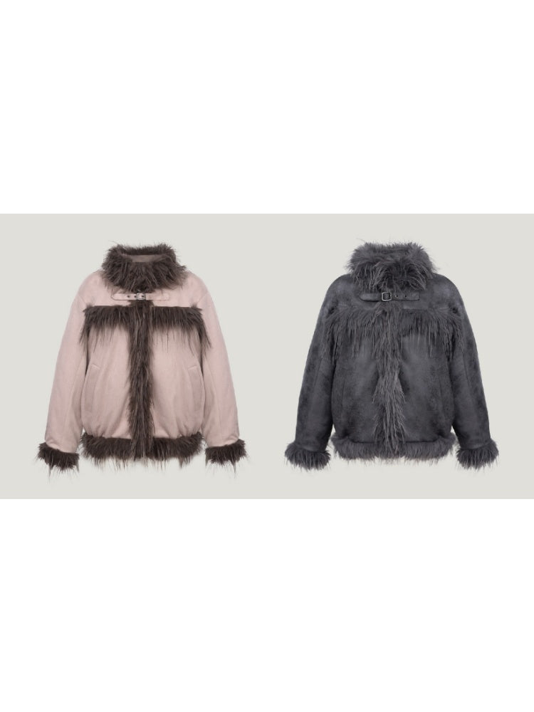 Plush Spliced Suede Touch Fur Coat【s0000004412】