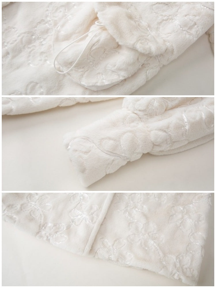 Embroidery Flower Lace Faux Fur Long Coat【s0000003855】