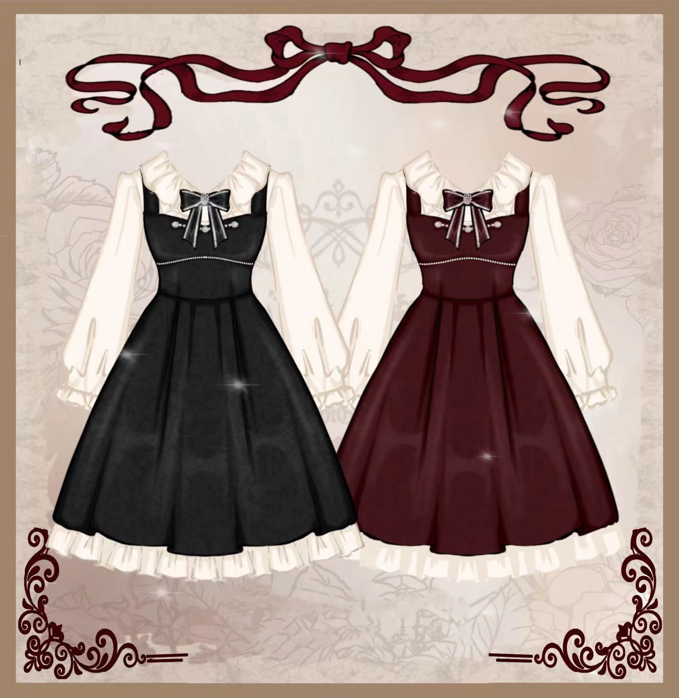 Yingtang - Plus Size Lolita French Retro Dress Set