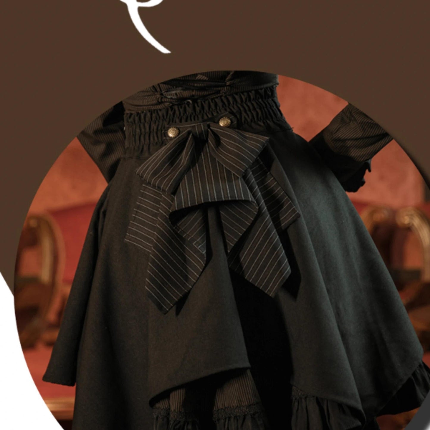 Mr. Yi's Steam Continent - Gothic Lolita Skirt Black High-Waisted Leather Waistband Skirt