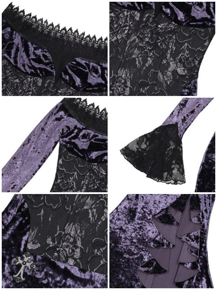 Gothic Velvet Off Shoulder Fish Tail Long One Piece【s0000003867】